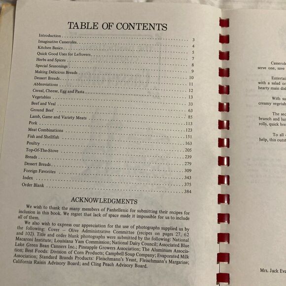 The Panhellenic Cookbook CASSEROLES 1970 VINTAGE Spiral 2000+ Recipes - Picture 3 of 6